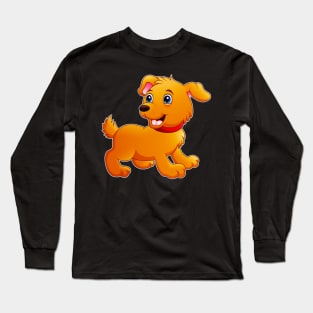 Cute Dog Cartoon Pet Funny Illustration For Kids Long Sleeve T-Shirt